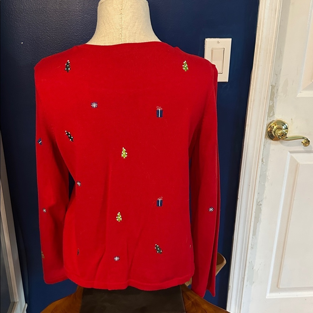 Vintage Christopher Banks Red Christmas Present Cardigan Cotton Sweater Size M - Picture 5 of 8